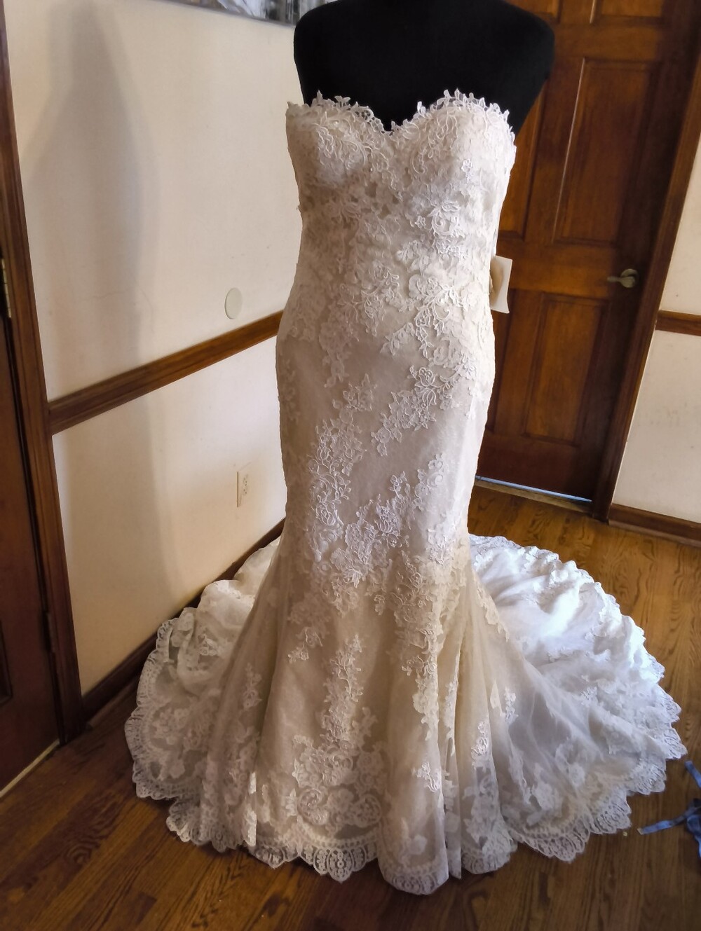 Pronovias Strapless Lace Mermaid Wedding Dress in Ivory